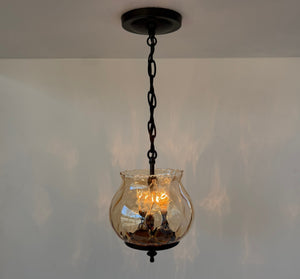 Vintage Amber Glass Tulip Pendant Light