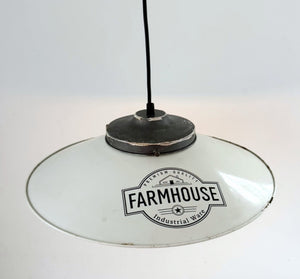 Old Reclaimed White Enamel Farmhouse Pendant
