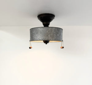 Rustic Galvanized Grain Sifter Style Flush Mount Ceiling Light