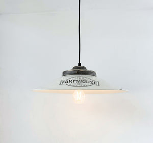 Old Reclaimed White Enamel Farmhouse Pendant