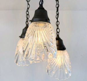 Antique Heavy Pressed Scallop Glass Ceiling Light Trio - The Lamp Goods