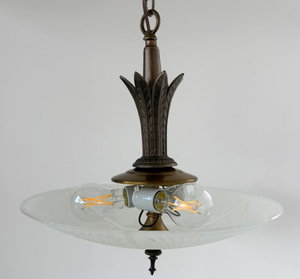 Art Deco Etched Glass Bowl Pendant Light - The Lamp Goods