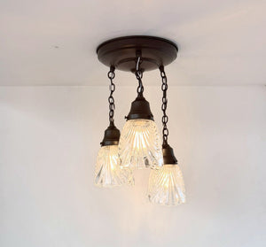 Antique Heavy Pressed Scallop Glass Ceiling Light Trio - The Lamp Goods