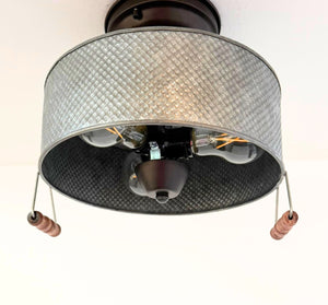 Rustic Galvanized Grain Sifter Style Flush Mount Ceiling Light