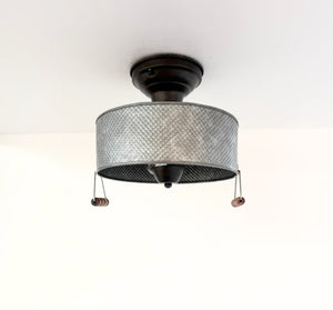 Rustic Galvanized Grain Sifter Style Flush Mount Ceiling Light
