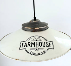 Old Reclaimed White Enamel Farmhouse Pendant