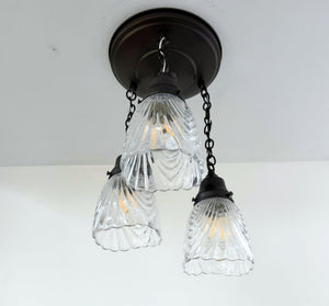 Antique Heavy Pressed Scallop Glass Ceiling Light Trio - The Lamp Goods