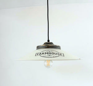 Old Reclaimed White Enamel Farmhouse Pendant