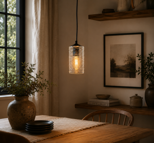 Clear Ribbed Glass Industrial Pendant Light - The Lamp Goods