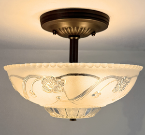 Frosted glass ceiling light with rustic farmhouse character