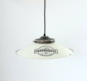 Old Reclaimed White Enamel Farmhouse Pendant
