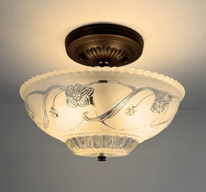 Vintage Clear and Frost Floral Embossed Ceiling Light — handcrafted USA-made lighting