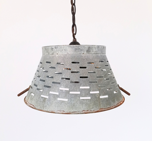 Galvanized Punctured Tin Slat 15" Pendant