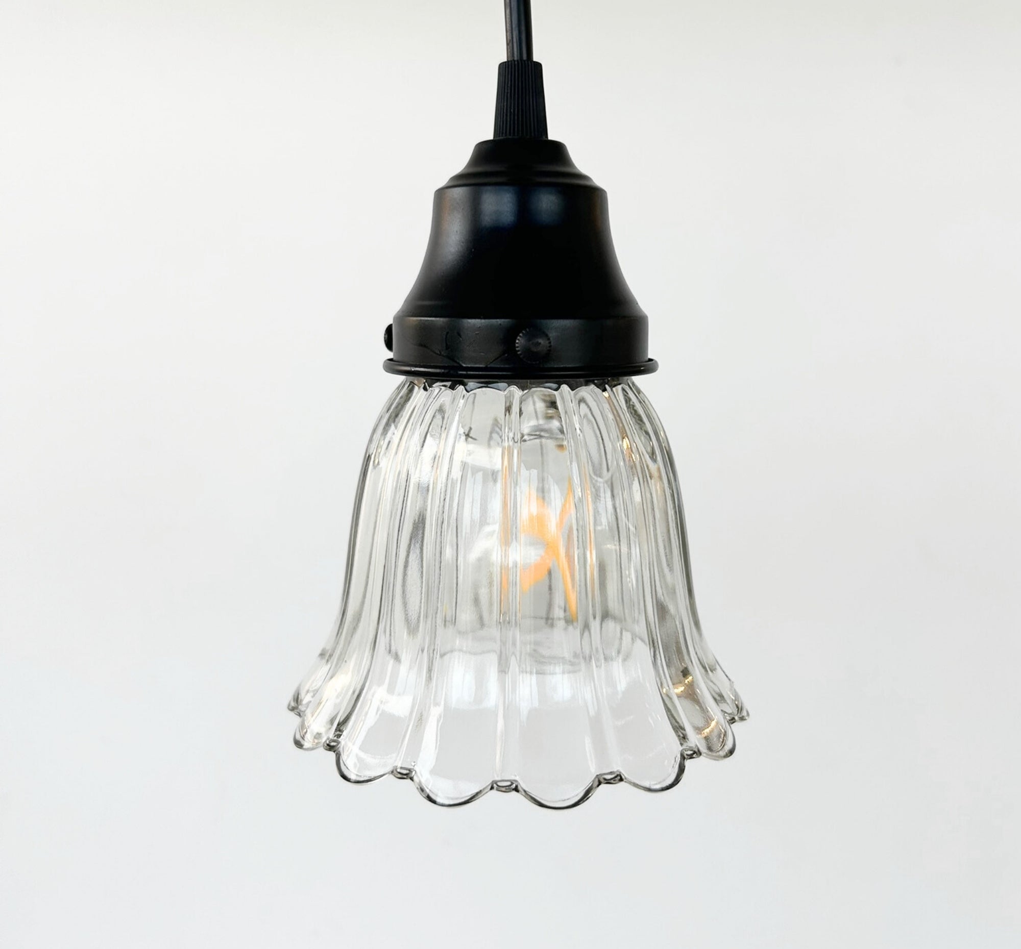 Delicate Clear Fluted Tulip Pendant or Sconce