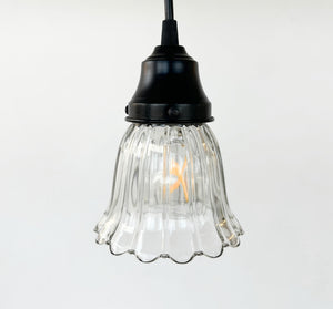 Delicate Clear Fluted Tulip Pendant or Sconce