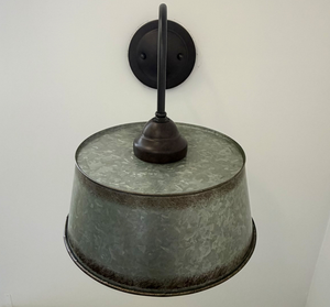 Copper-Edge Galvanized Farm Drum Wall Sconce