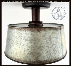 Copper-Edge Galvanized Farm Drum Ceiling Light
