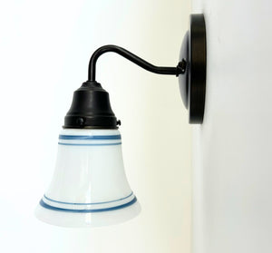 1940's Traditional Milk Glass Bell Wall SCONCE With Blue Accent