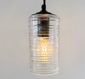 Clear Ribbed Glass Industrial Pendant Light - The Lamp Goods
