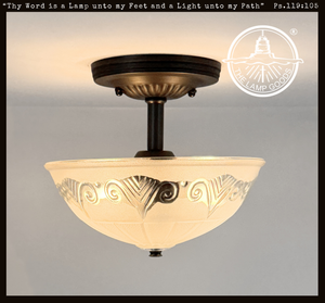 Antique Frost and Clear Art Deco Embossed Ceiling Light | The Lamp Goods