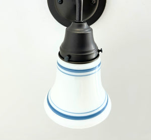 1940's Traditional Milk Glass Bell Wall SCONCE With Blue Accent