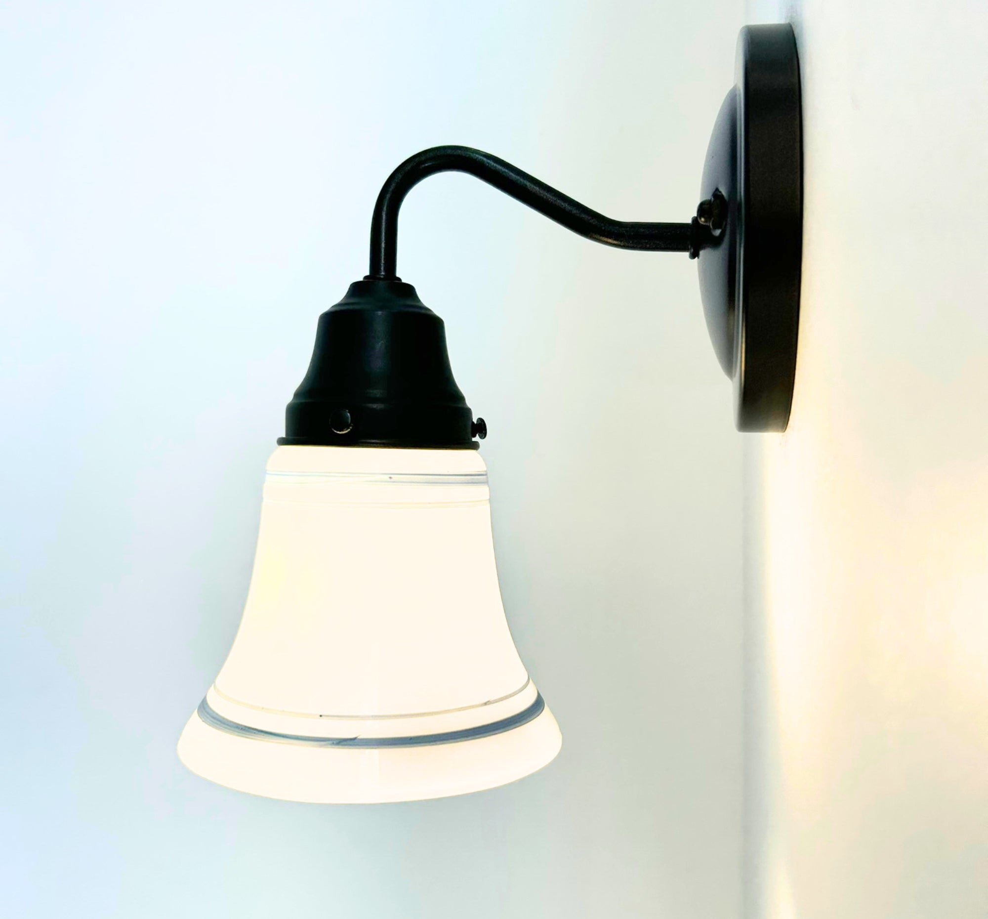 1940's Traditional Milk Glass Bell Wall SCONCE With Blue Accent