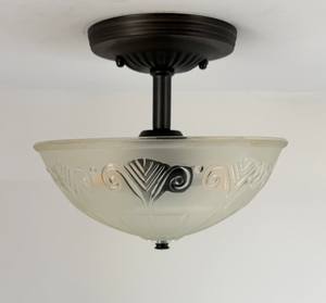 Art deco frosted glass ceiling light, handmade by The Lamp Goods