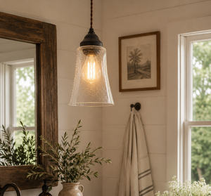 Tall Seeded Bell Pendant Light