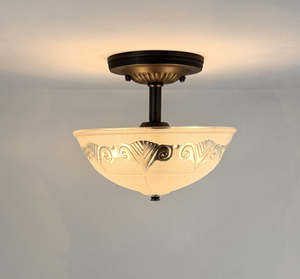 Frosted glass ceiling light with rustic farmhouse character