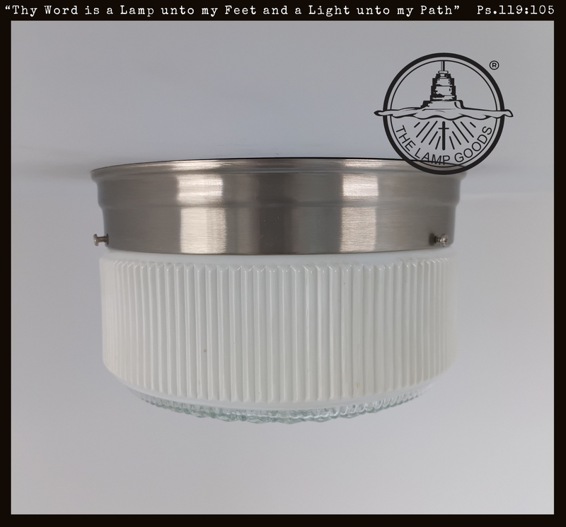 Rare Antique Milk Glass Rib Clear Sunburst Drum Light
