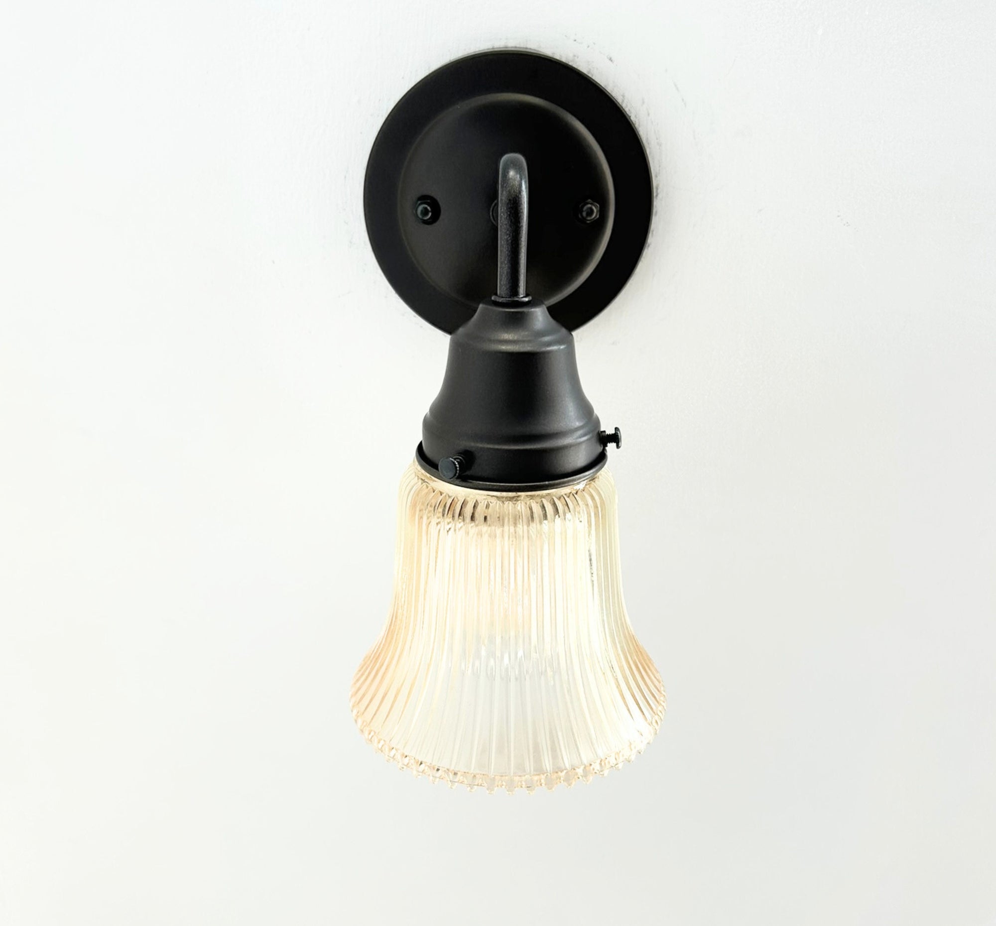 Amber Holophane Clear Glass Wall Sconce