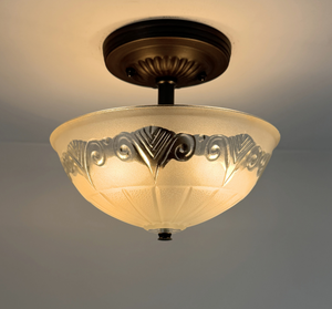 Antique Frost and Clear Art Deco Embossed Ceiling Light — handcrafted USA-made lighting