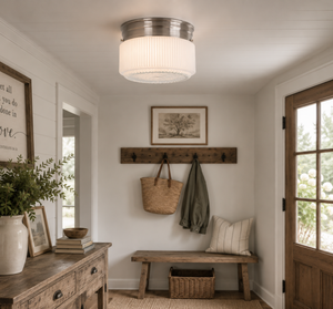 Rare Antique Milk Glass Rib Clear Sunburst Drum Light