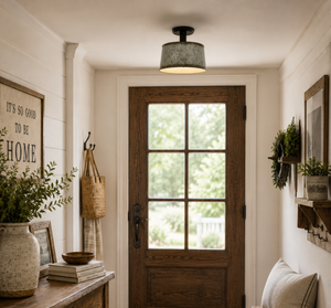 Copper-Edge Galvanized Farm Drum Ceiling Light