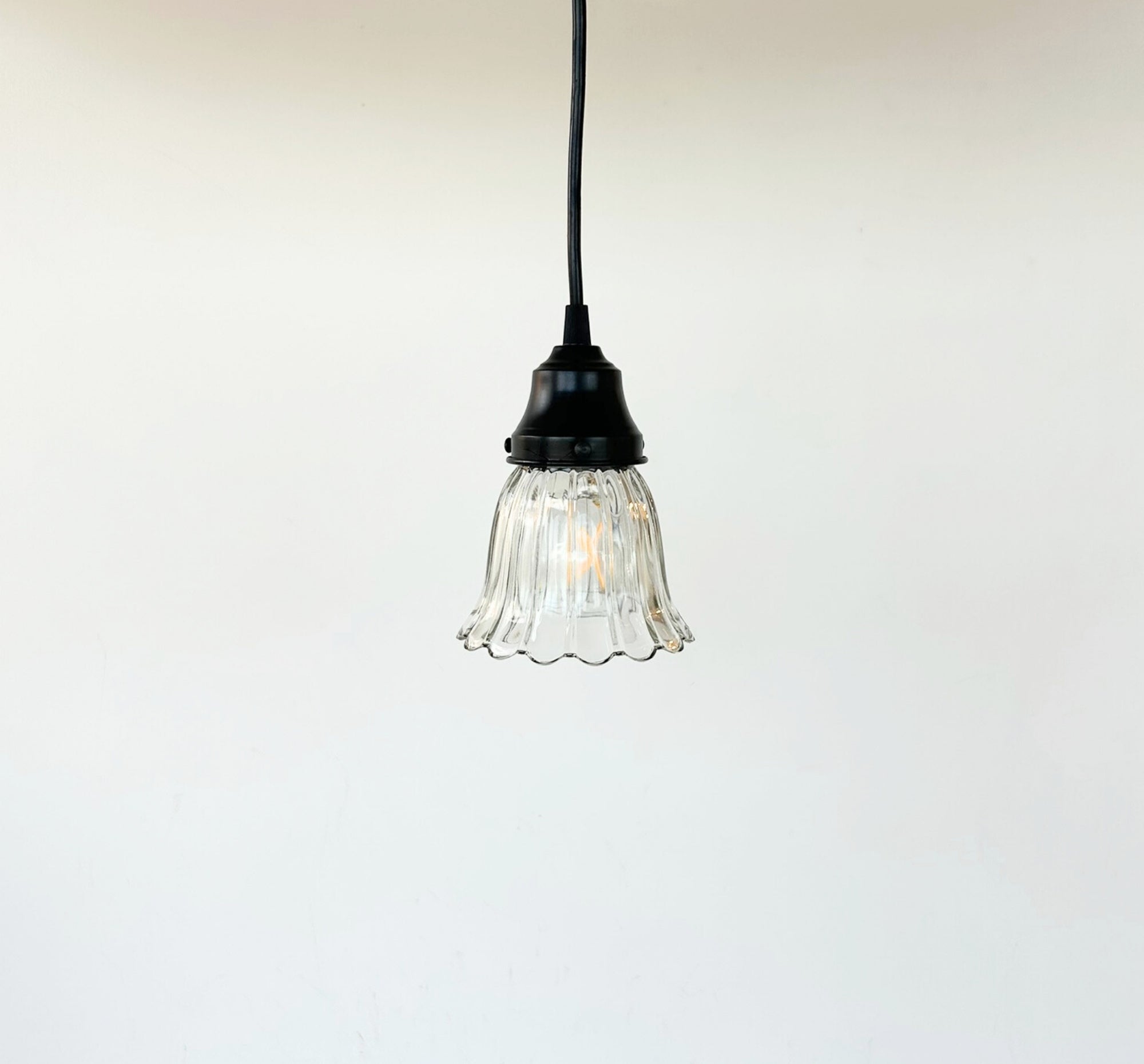 Delicate Clear Fluted Tulip Pendant or Sconce