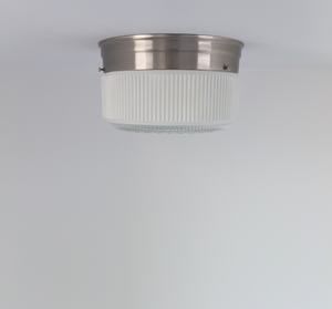 Rare Antique Milk Glass Rib Clear Sunburst Drum Light