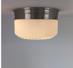 Rare Antique Milk Glass Rib Clear Sunburst Drum Light