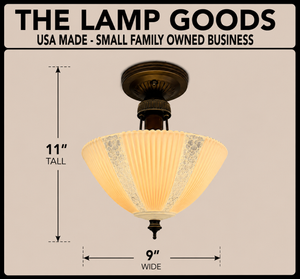 1940’s Floral Panel Ribbed Glass Ceiling Fixture - The Lamp Goods