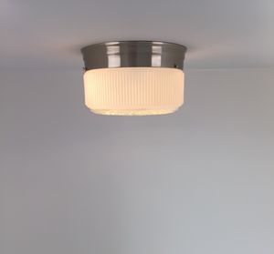 Rare Antique Milk Glass Rib Clear Sunburst Drum Light