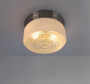 Rare Antique Milk Glass Rib Clear Sunburst Drum Light