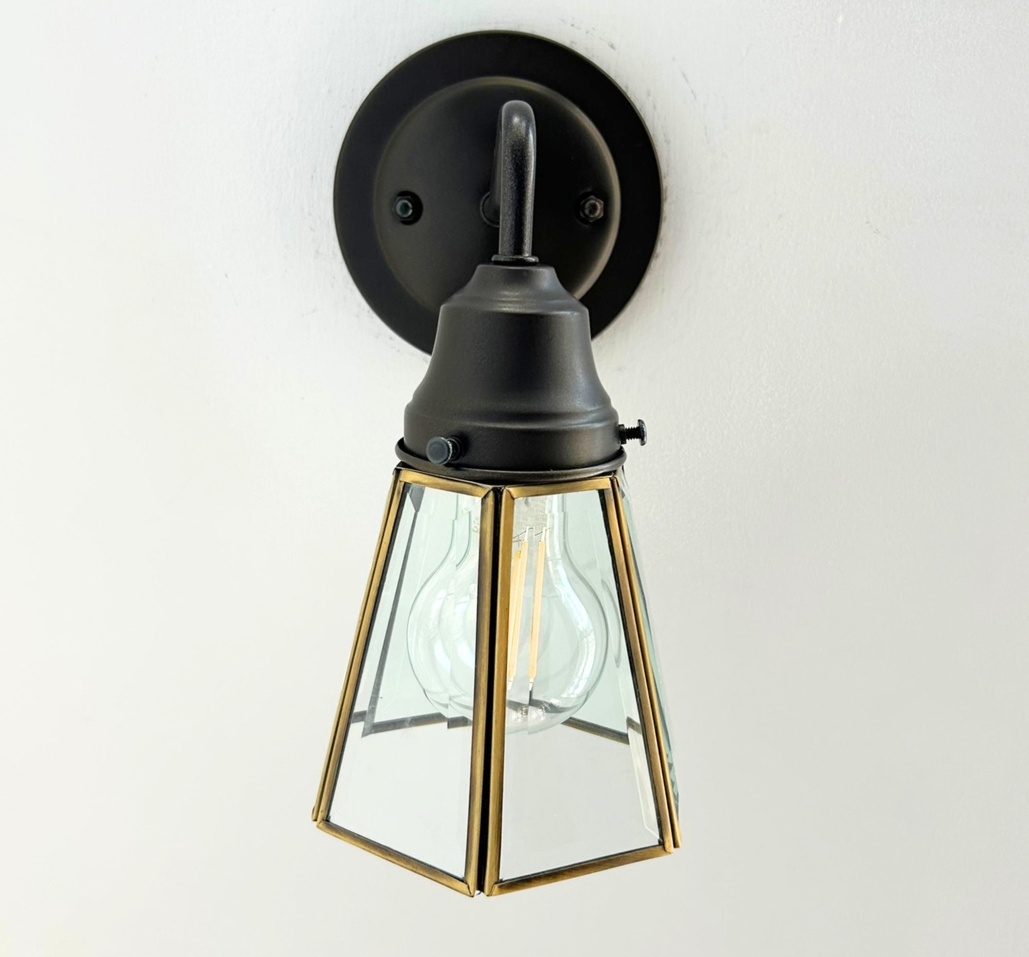 Clear Glass and Brass Wall Sconce