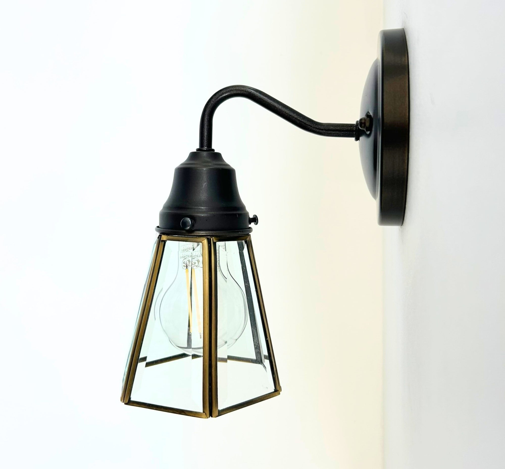 Clear Glass and Brass Wall Sconce