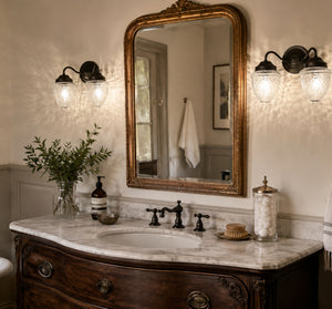 Antique Acorn Clear Glass Double Wall Sconce