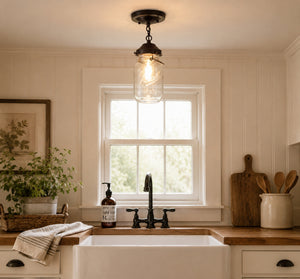 Vintage Mason Jar Quart Ceiling LIGHT With Chain - The Lamp Goods