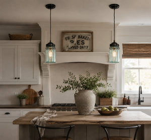 Vintage BLUE Mason Jar PENDANT Light - The Lamp Goods