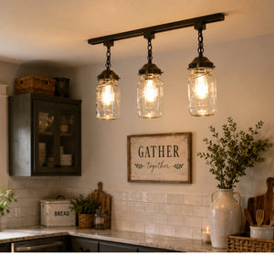 Rustic Vintage Mason Jar Quart TRACK LIGHT Chain Trio - The Lamp Goods