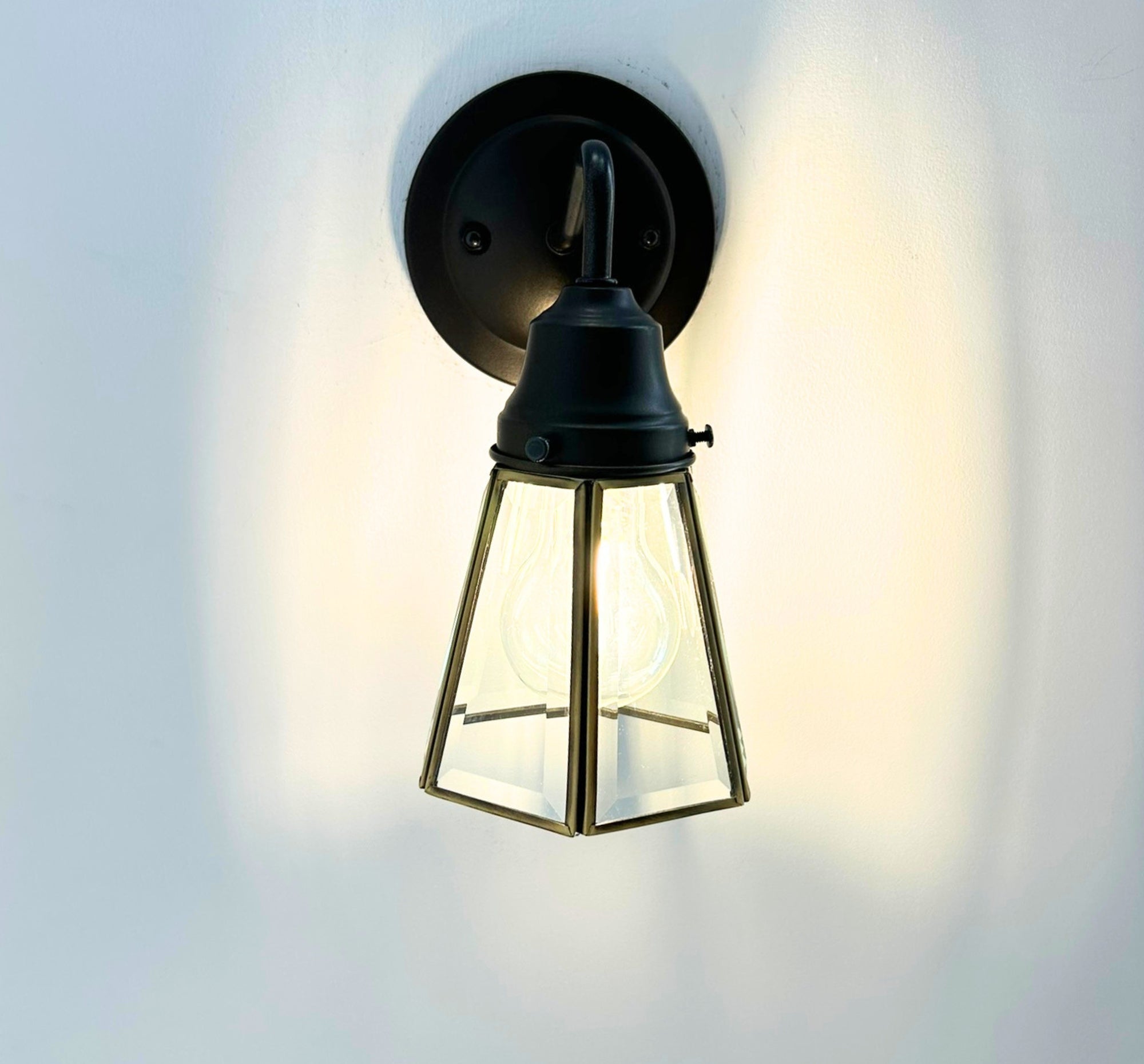 Clear Glass and Brass Wall Sconce