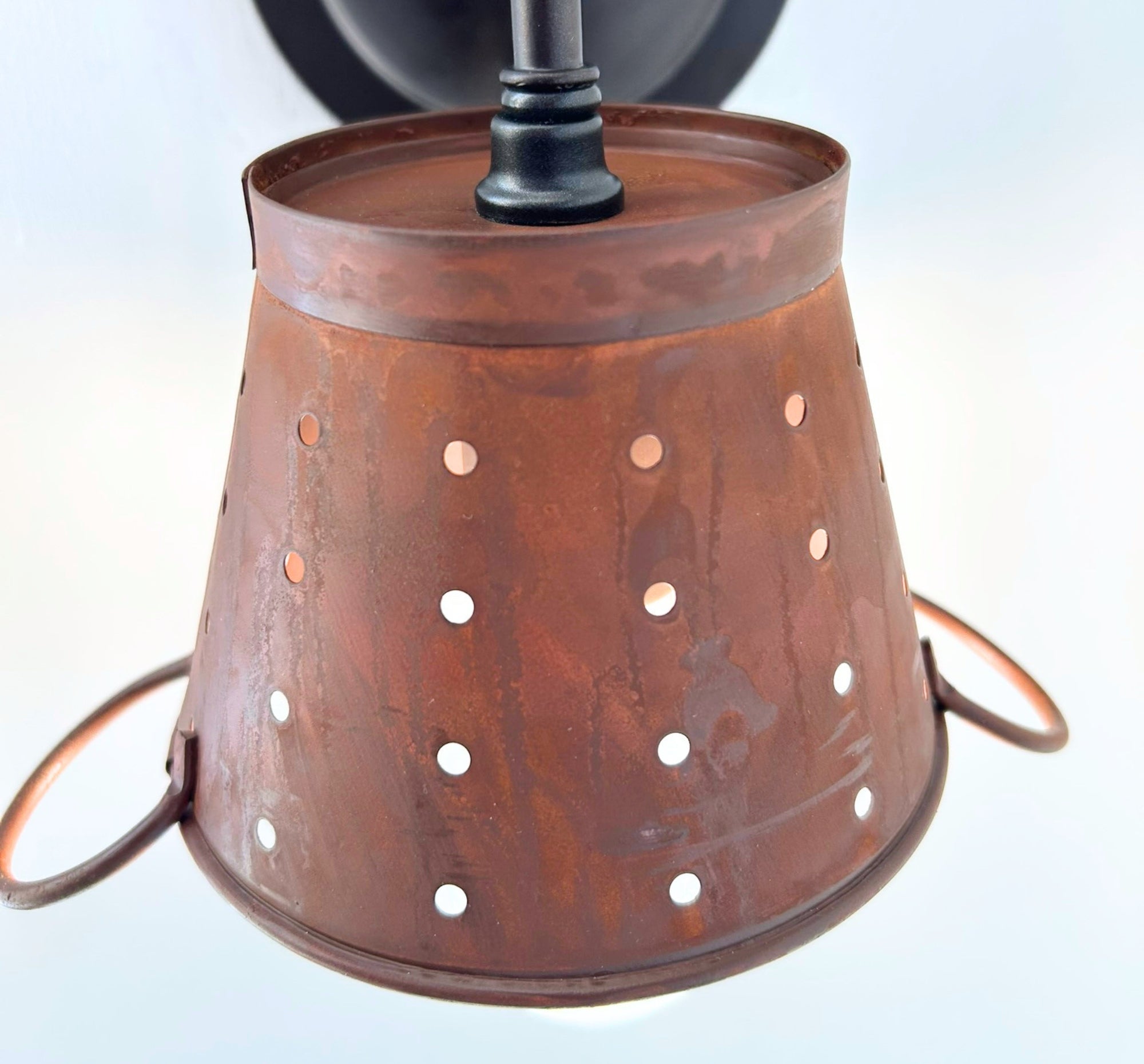 Rustic Copper Small Colander Farmhouse Wall Sconce