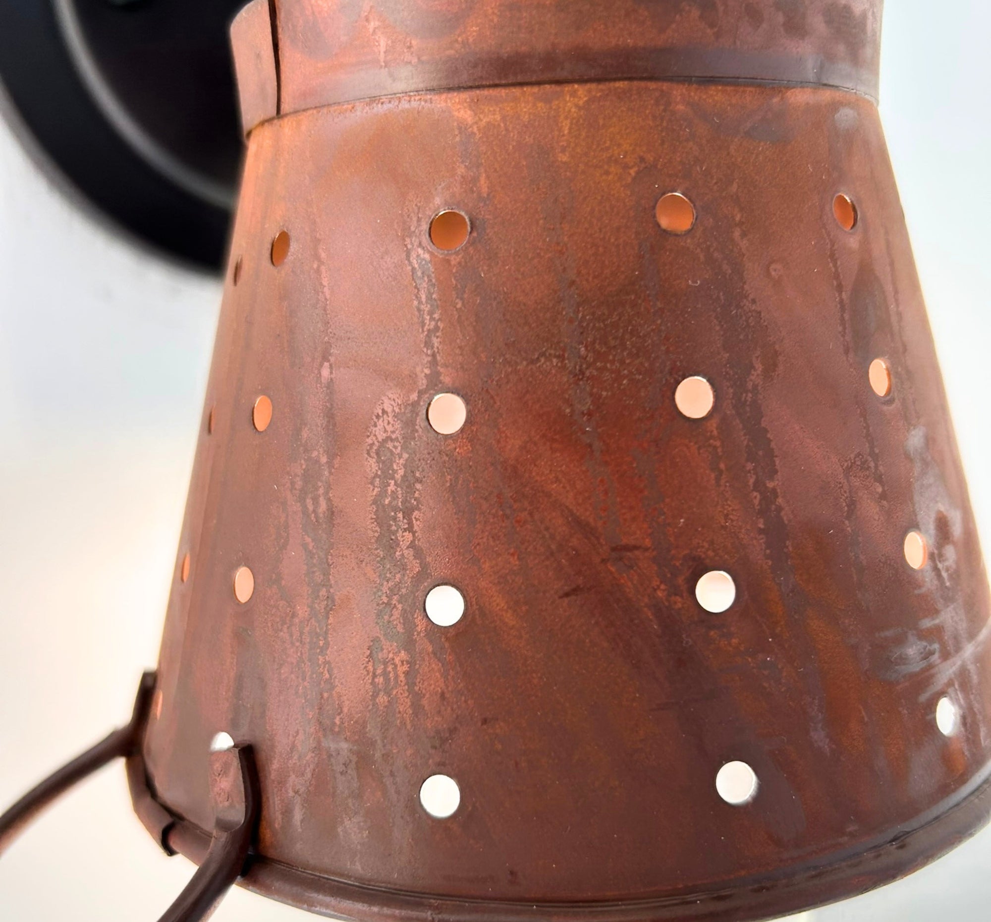 Rustic Copper Small Colander Farmhouse Wall Sconce