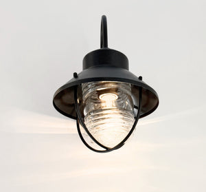 Vintage Black Lantern Wall Sconce with Ribbed Glass Globe